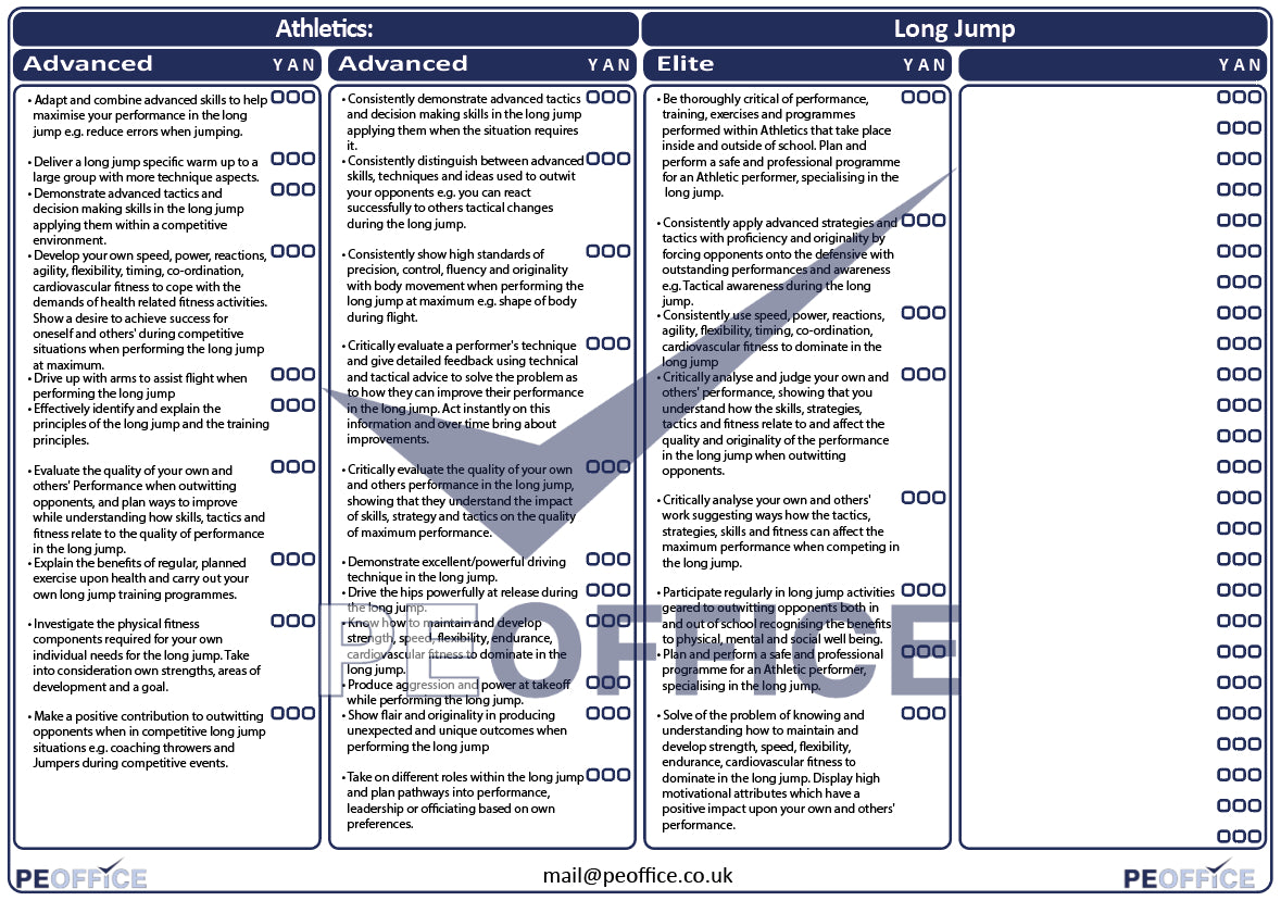 Athletics Long Jump Assessment Sheet