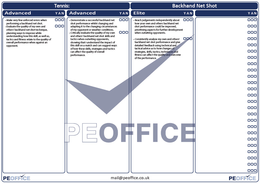 Tennis Backhand Net Assessment Sheet