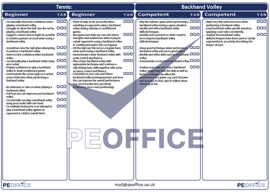 Tennis Backhand Volley Assessment Sheet
