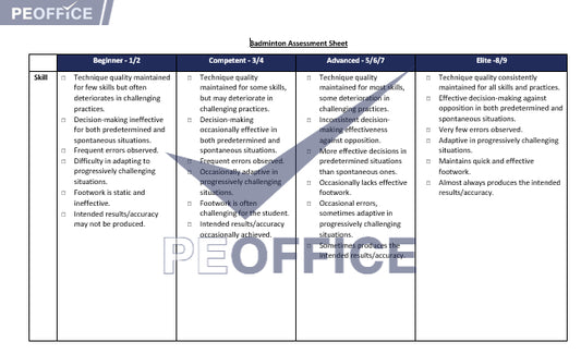 Badminton Assessment Sheet