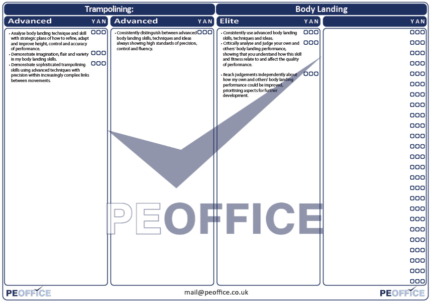 Trampoline Body Landing Assessment Sheet