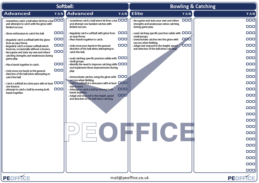 Softball Bowling and Catching Assessment Sheet