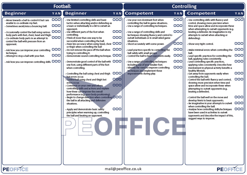 Football Controlling Ball Assessment Sheet