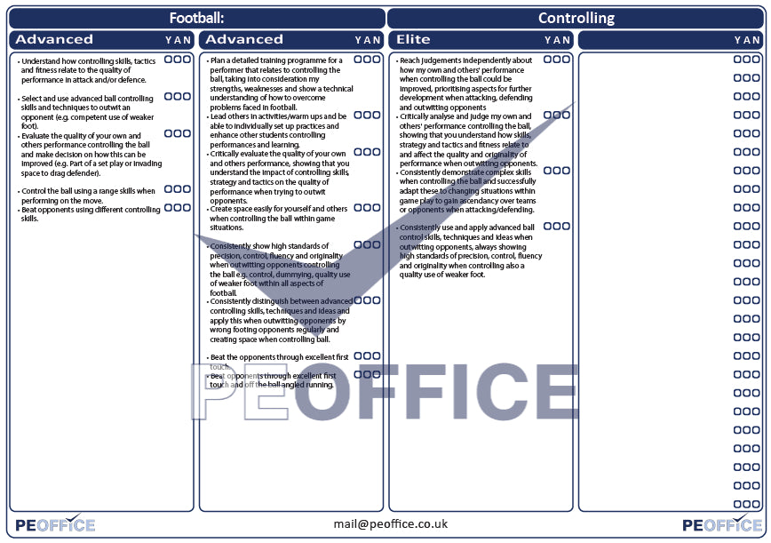 Football Controlling Ball Assessment Sheet