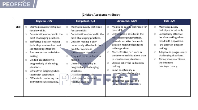 Cricket Assessment Sheet