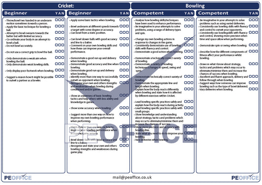 Cricket Bowling Assessment Sheets