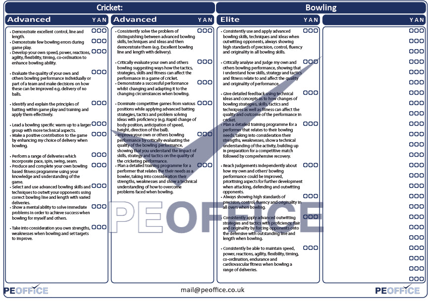 Cricket Bowling Assessment Sheets