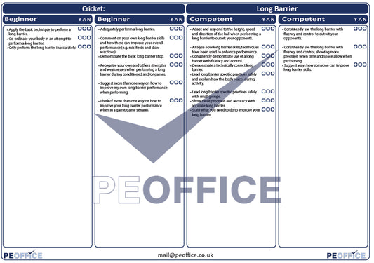 Cricket Long Barrier Assessment Sheets