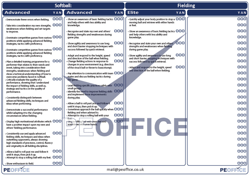 Softball Fielding Assessment Sheet