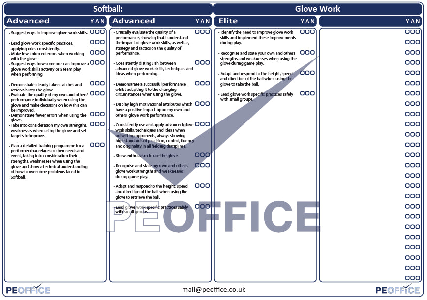 Softball Glove Work Assessment Sheet