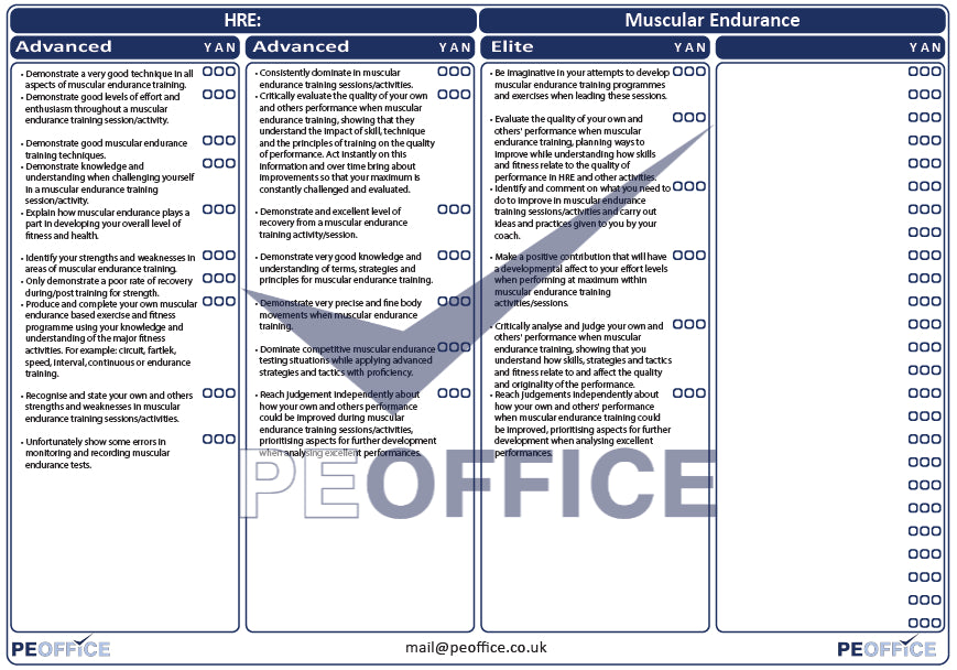 HRE Muscular Endurance Assessment Sheet