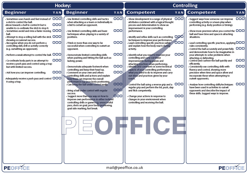 Hockey Controlling the Ball Assessment Sheet