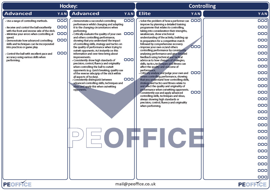 Hockey Controlling the Ball Assessment Sheet