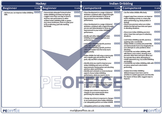 Hockey Indian Dribble Assessment Sheet