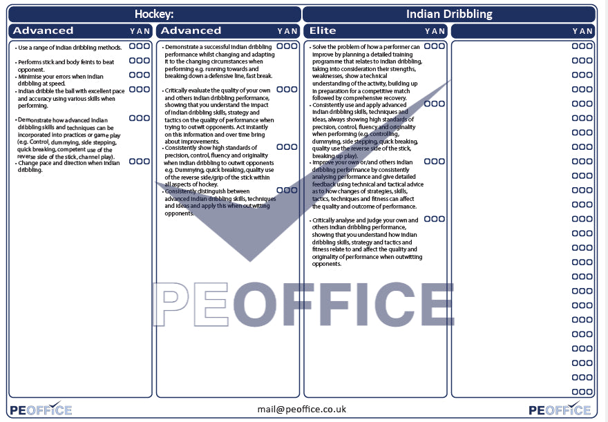 Hockey Indian Dribble Assessment Sheet