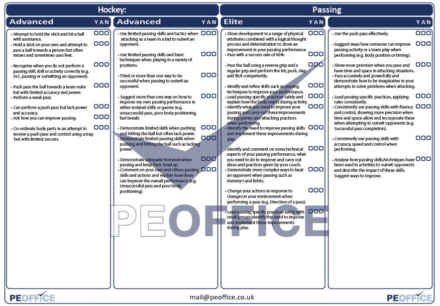 Hockey Passing Assessment Sheet