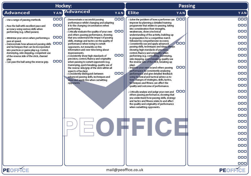 Hockey Passing Assessment Sheet