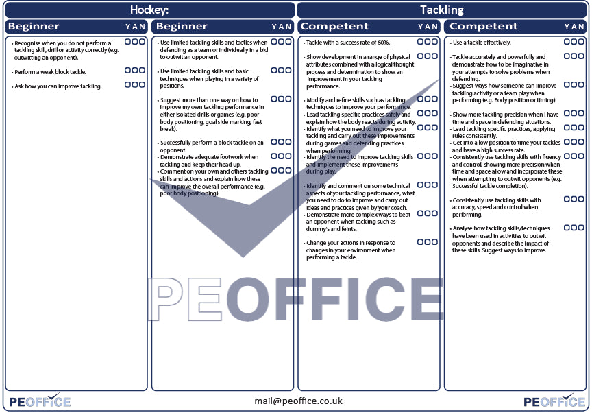 Hockey Tackling Assessment Sheet