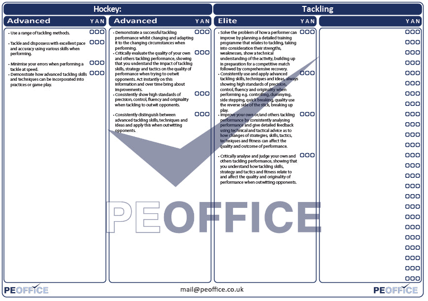 Hockey Tackling Assessment Sheet