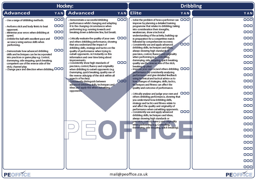 Hockey Dribbling Assessment Sheet