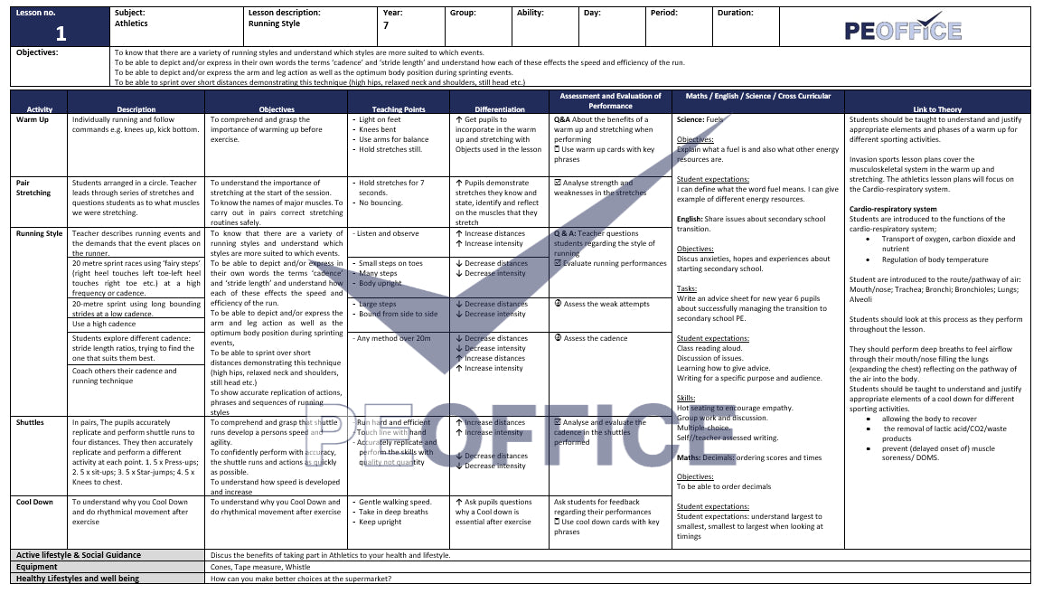 KS3 Athletics Lesson Plans