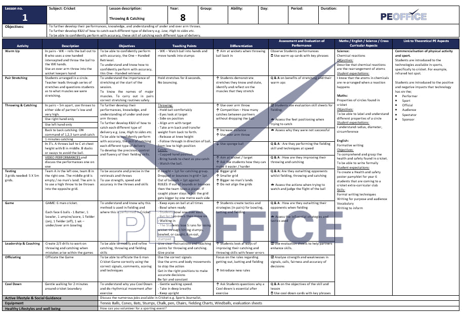 KS3 Cricket Lesson Plan