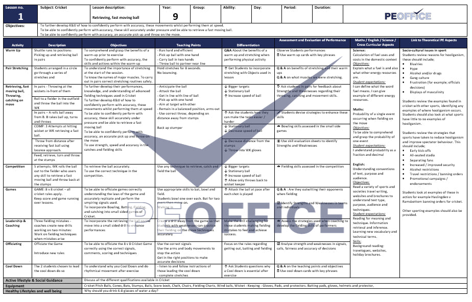 KS3 Cricket Lesson Plan