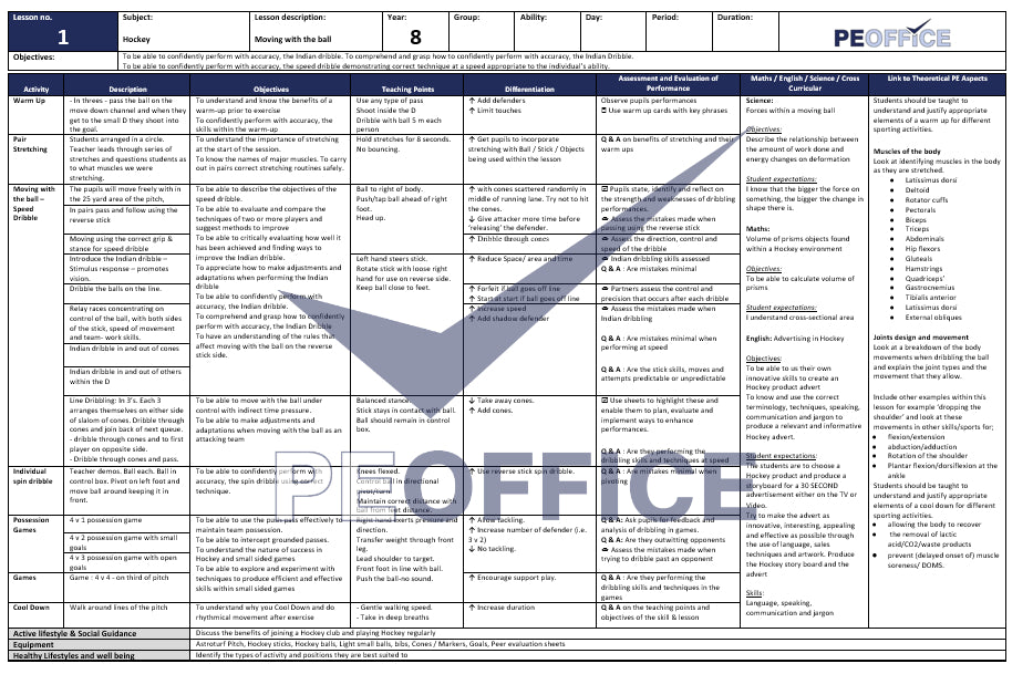 KS3 Hockey Lesson Plan