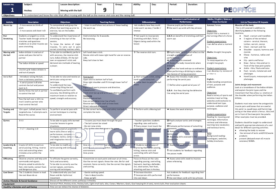 KS3 Hockey Lesson Plan