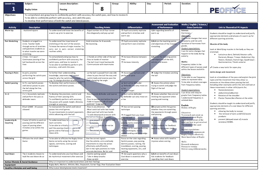 KS3 Rugby Union Lesson Plans