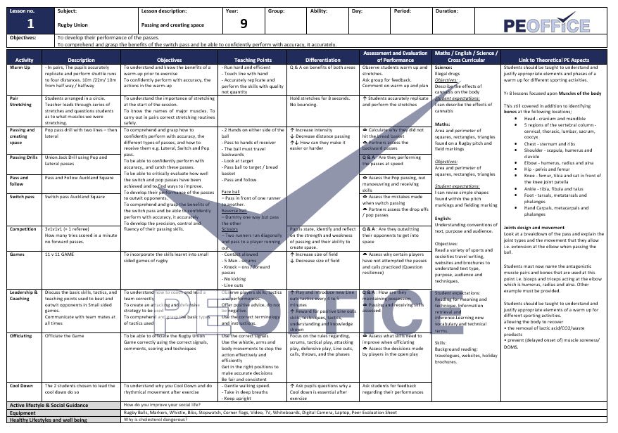KS3 Rugby Union Lesson Plans