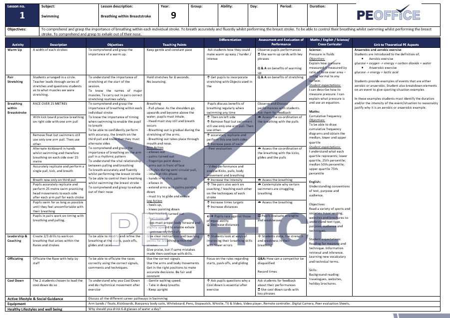 KS3 Swimming Lesson Plans
