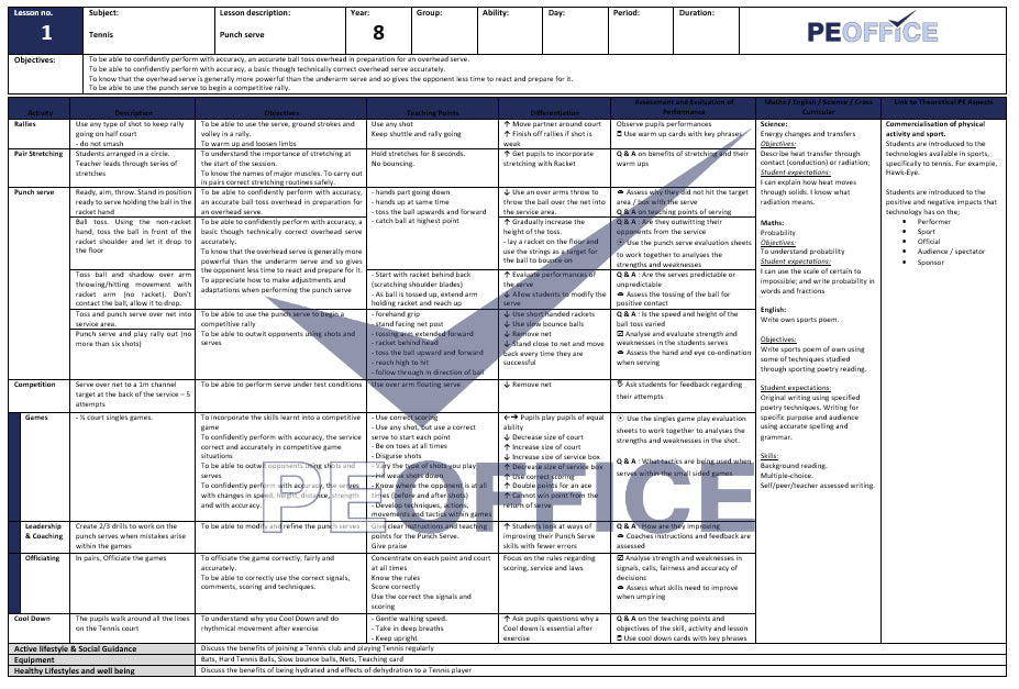 KS3 Tennis Lesson Plans