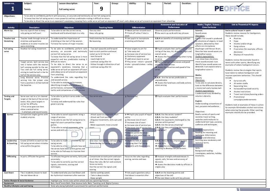 KS3 Tennis Lesson Plans