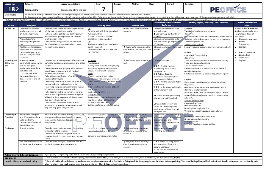 KS3 Trampolining Lesson Plans