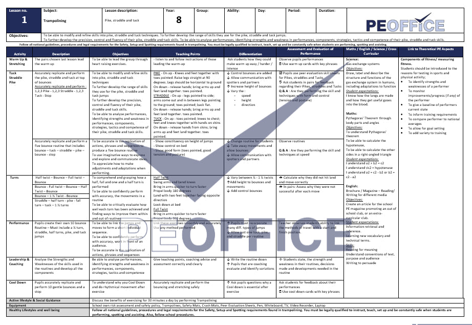 KS3 Trampolining Lesson Plans