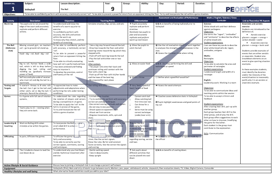 KS3 Volleyball Lesson Plans