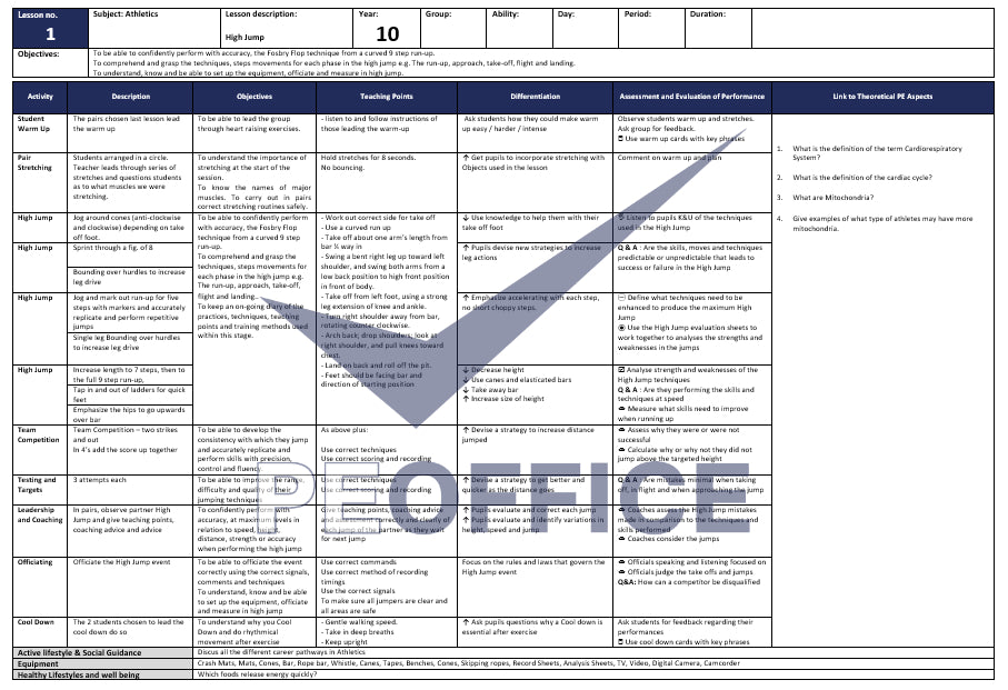 KS4 Athletics Lesson Plans