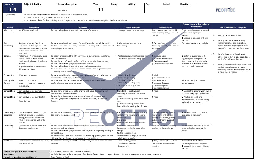 KS4 Athletics Lesson Plans