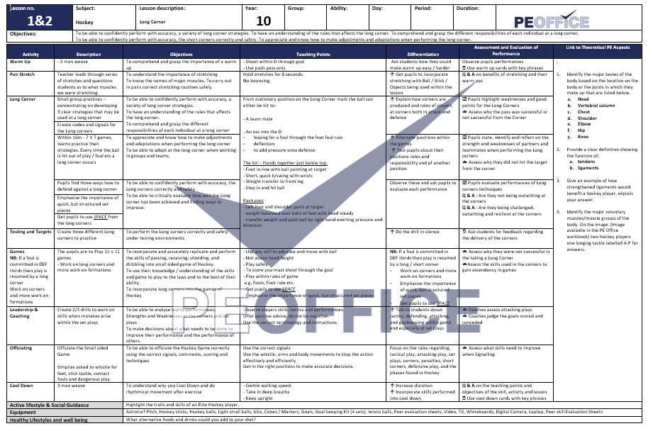 KS4 Hockey Lesson Plan