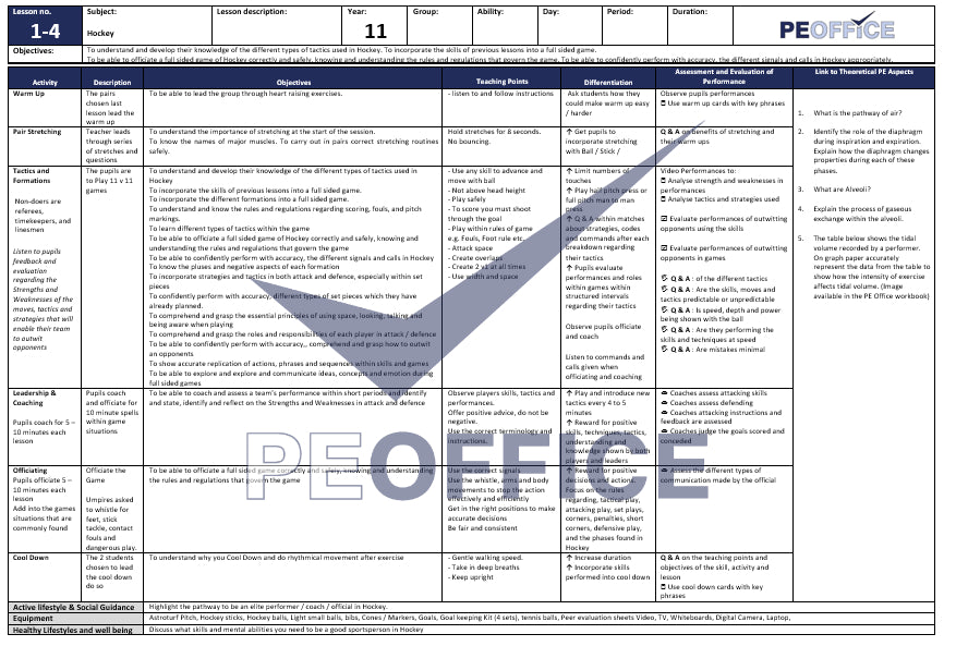 KS4 Hockey Lesson Plan