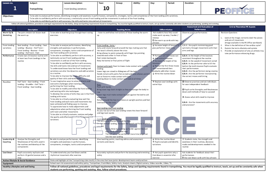 KS4 Trampolining Lesson Plans