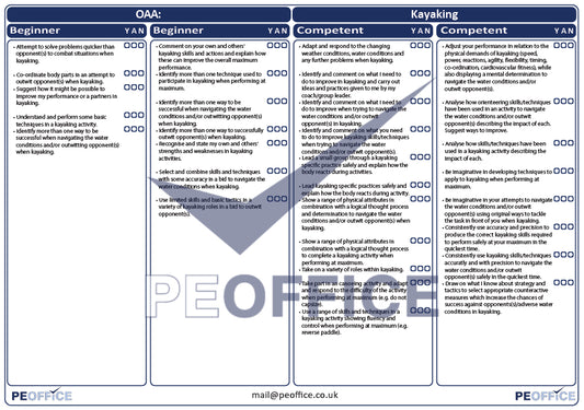 OAA Kayaking Assessment Sheet