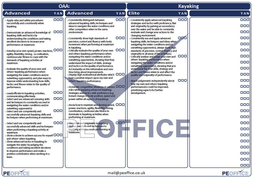 OAA Kayaking Assessment Sheet