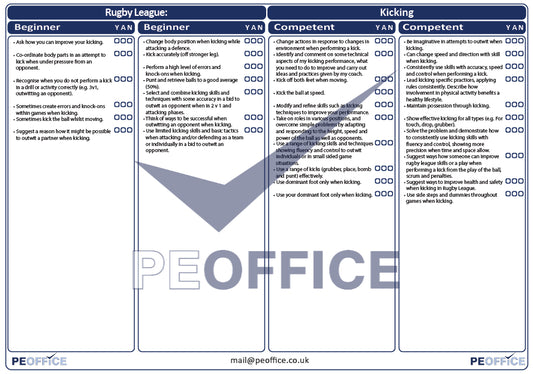 Rugby League Kicking Assessment Sheet