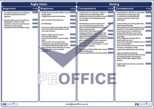 Rugby Union Kicking Assessment Sheet