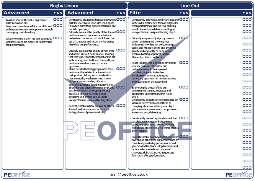 Rugby Union Line Out Assessment Sheet