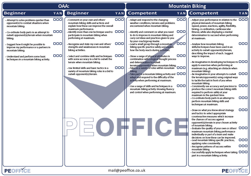 OAA Mountain Biking Assessment Sheet