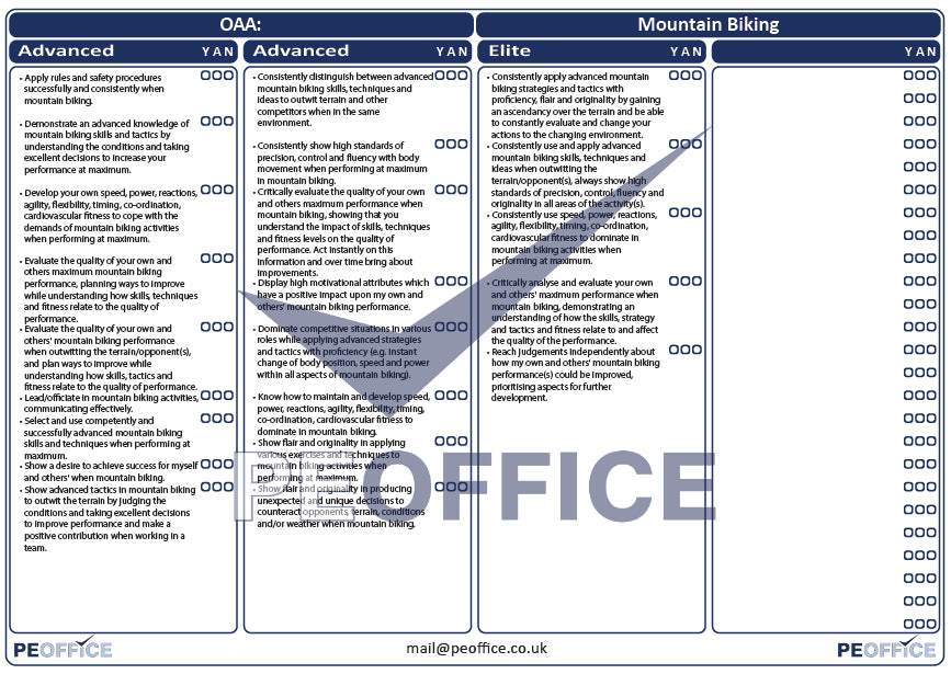 OAA Mountain Biking Assessment Sheet