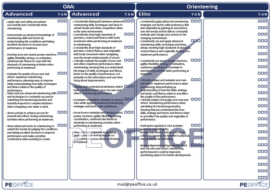 OAA Orienteering Assessment Sheet